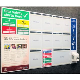 Compact Site Safety Notice Board with Hand Sanitiser Dispenser ...